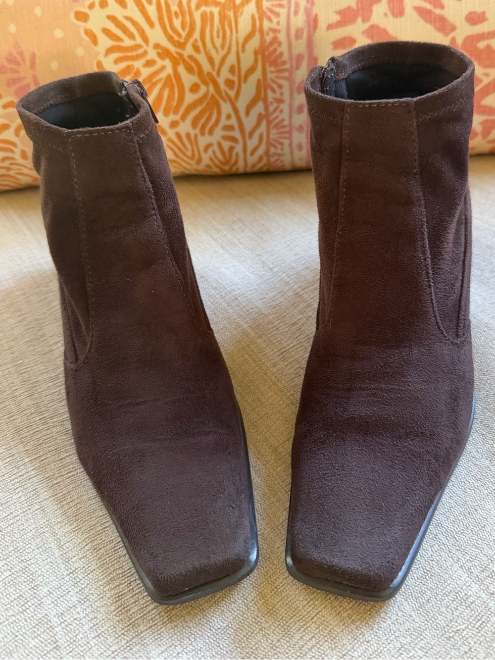 Franco Sarto Dark Brown Faux Suede Ankle Boots. Women's Size: 7.